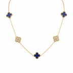 Parure de bijoux en trèfle bleu et zircone, 100 % acier plaqué or 18 carats