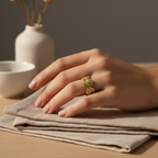 Anillo de Banda de Discos Grabados 100% Acero Bañado en Oro 18K