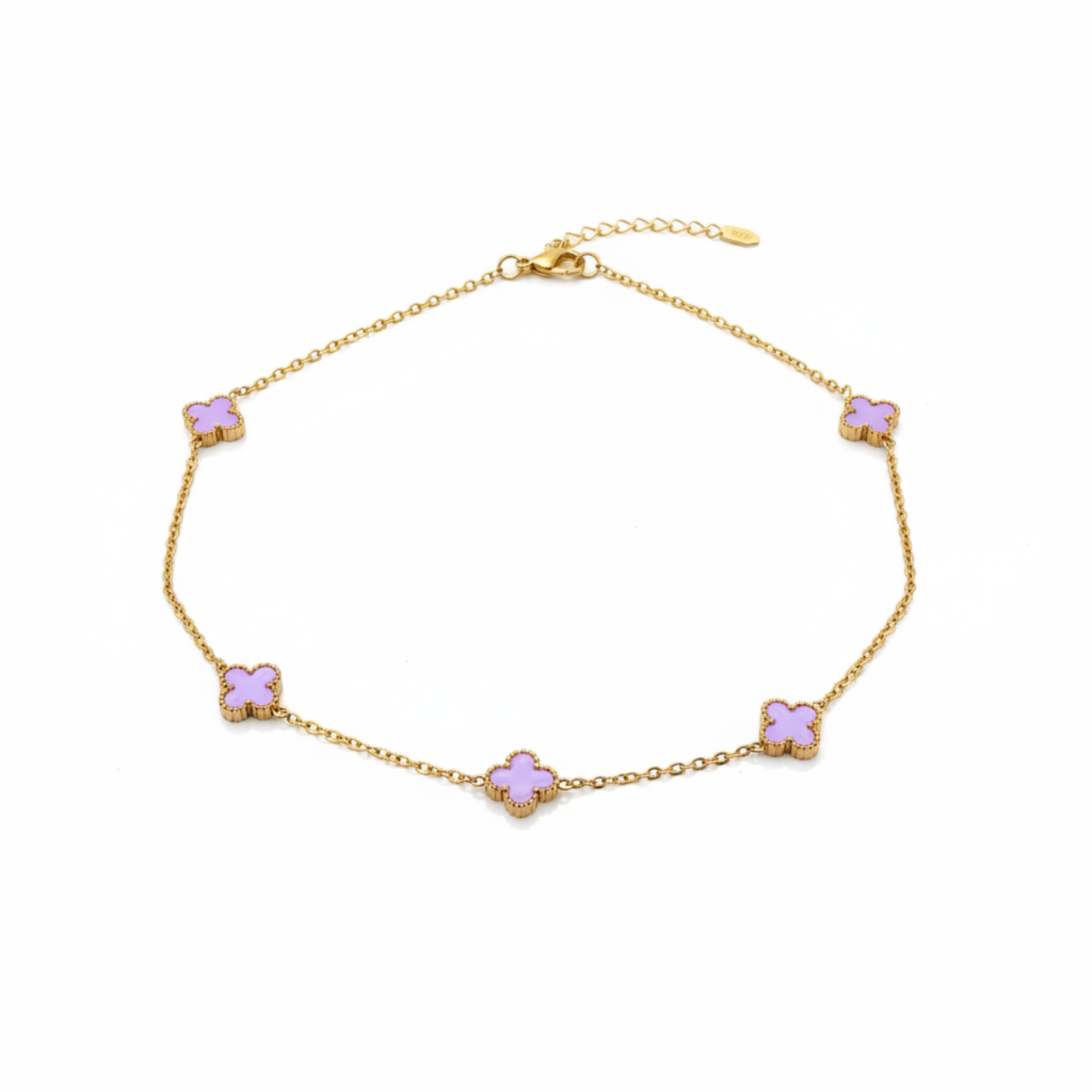 Conjunto Completo de Acero Chapado en Oro de 18K 100% con Tréboles Morados