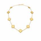 Collar de Trébol Dorados con Patrón Grabado 100% Acero Bañado en Oro 18K