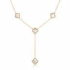 Parure de bijoux en nacre blanche avec collier en Y, 100 % acier plaqué or 18 carats