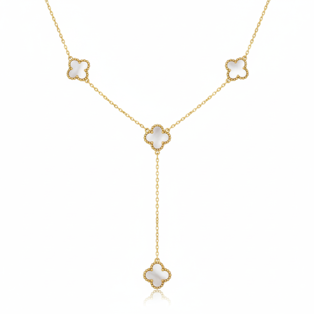 Conjunto de Joyería Trébol Blanco Nácar con Collar Y 100% Acero Bañado en Oro 18K