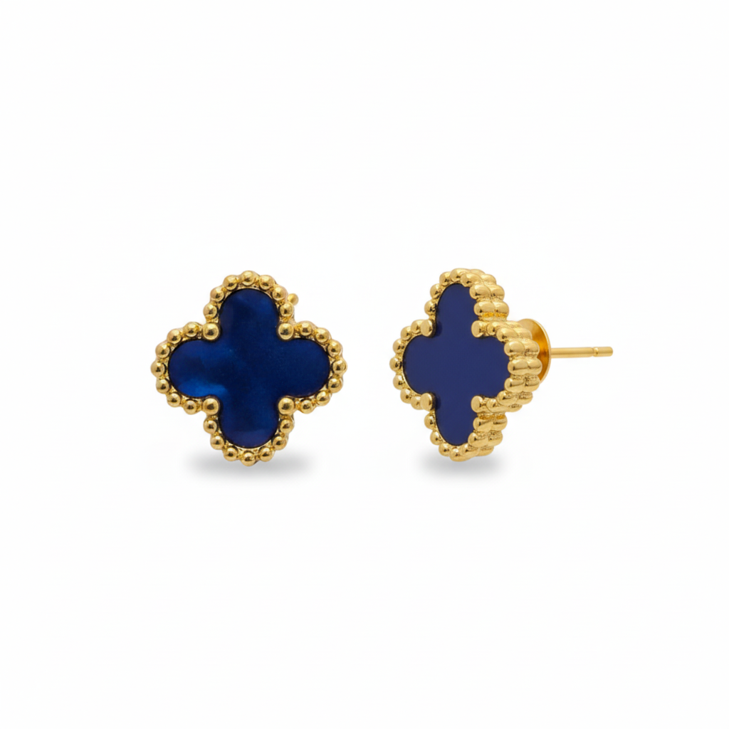 Pendientes de Trébol Azul con Borde Dorado 100% Acero Bañado en Oro 18K