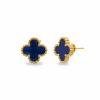 Pendientes de Trébol Azul con Borde Dorado 100% Acero Bañado en Oro 18K