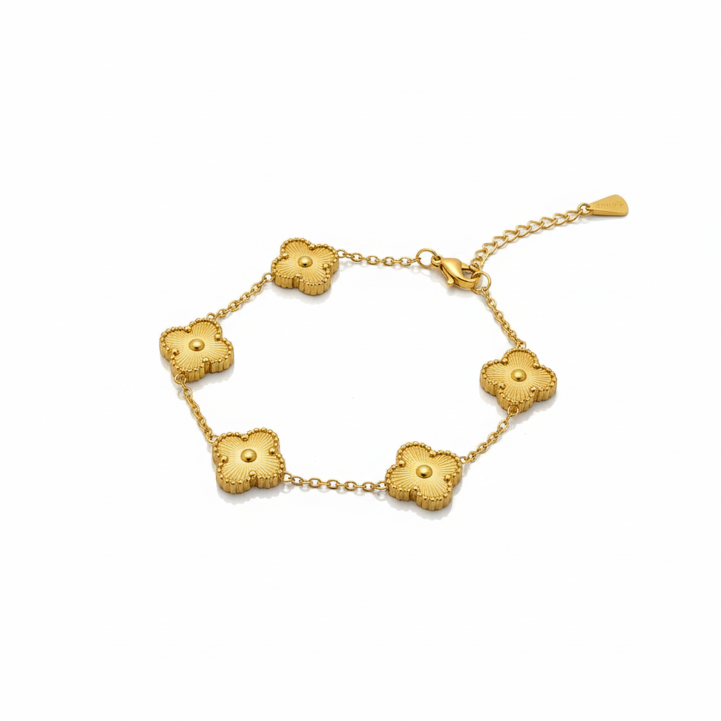 Conjunto de Joyería Trébol Texturizado 100% Acero Bañado en Oro 18K