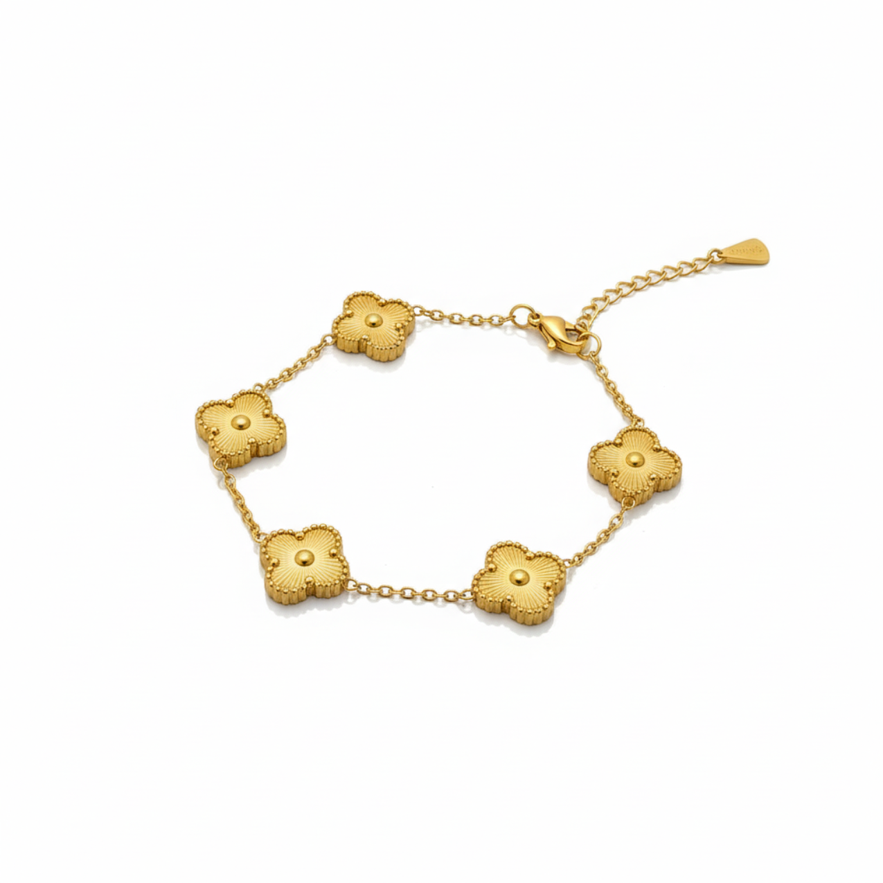 Conjunto de Joyería Trébol Texturizado 100% Acero Bañado en Oro 18K