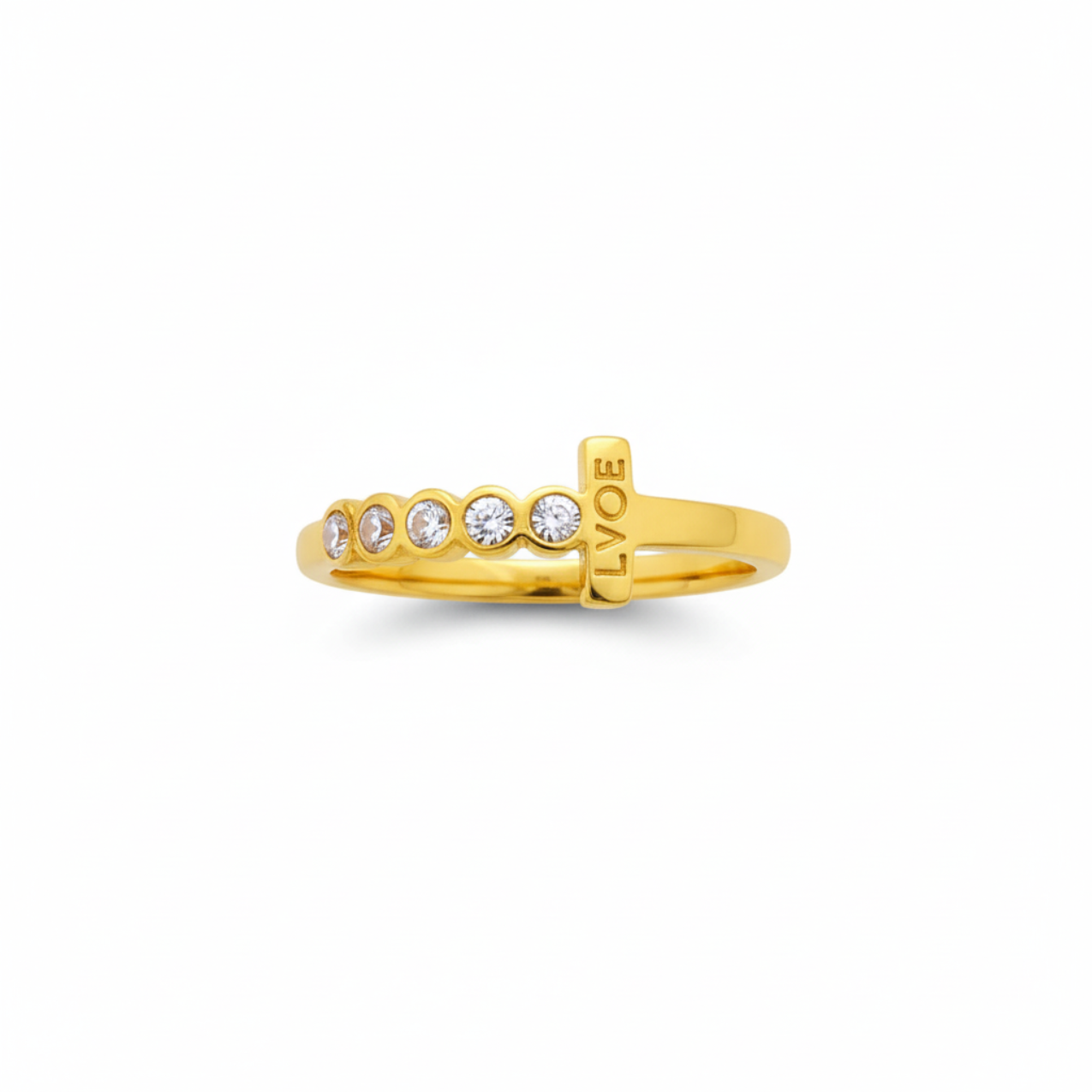 Anillo de Diseño Moderno con Detalles Brillantes y Letra "T" - 100% Acero Bañado en Oro de 18K