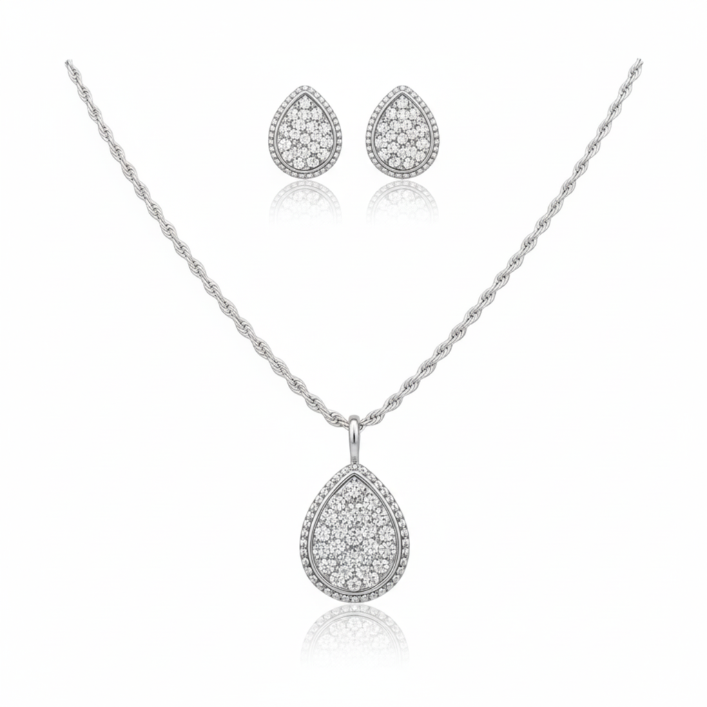 Ensemble collier et boucles d'oreilles pendantes en micro-cristal - Acier inoxydable