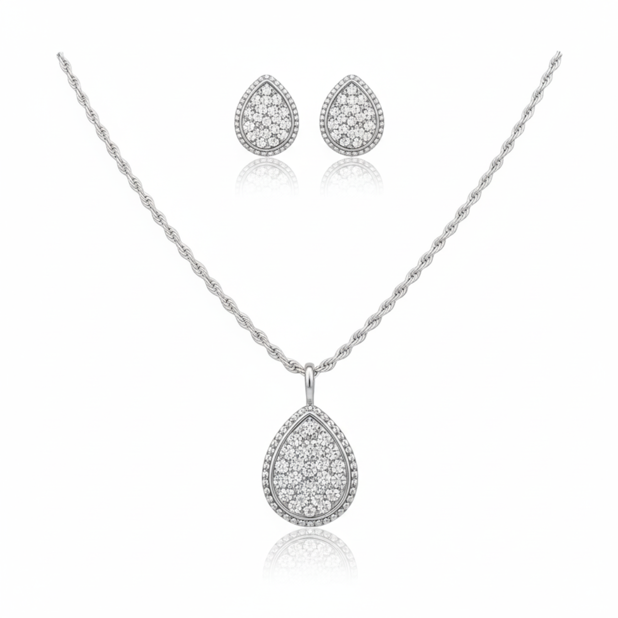 Ensemble collier et boucles d'oreilles pendantes en micro-cristal - Acier inoxydable