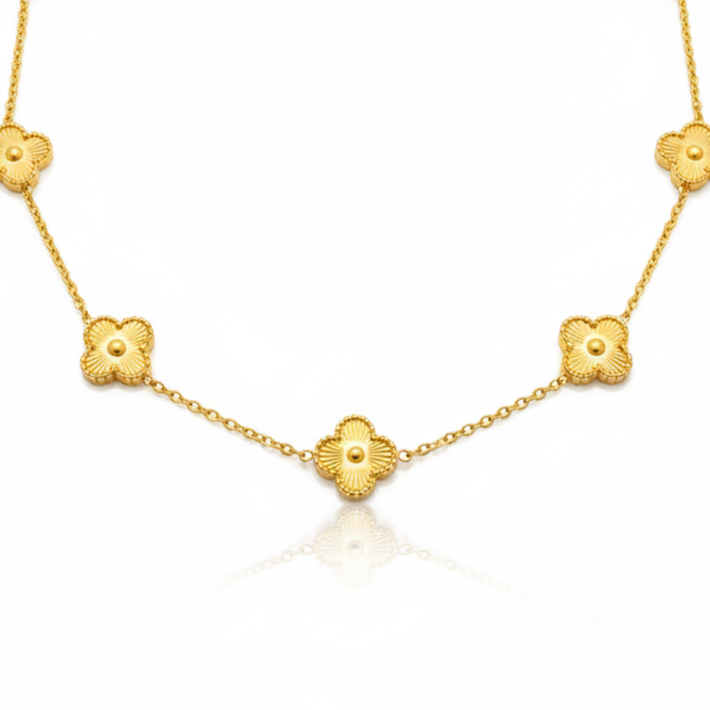 Conjunto de Joyería Trébol Texturizado 100% Acero Bañado en Oro 18K