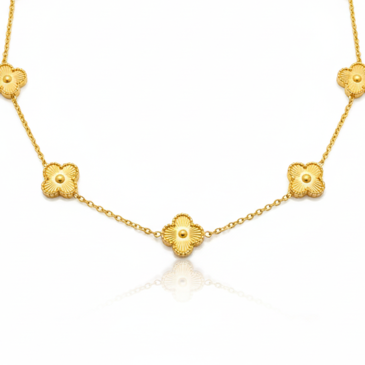 Conjunto de Joyería Trébol Texturizado 100% Acero Bañado en Oro 18K