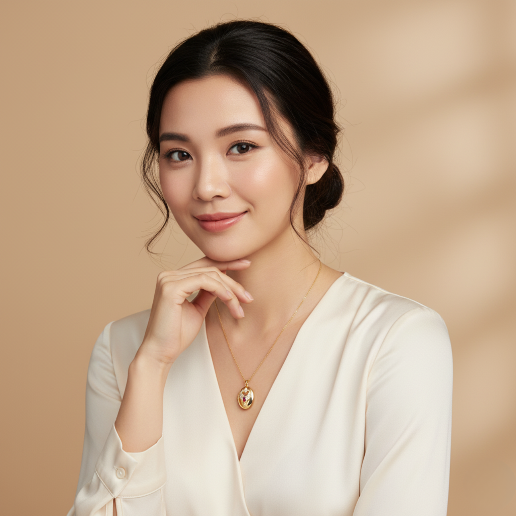 Collier médaillon ovale avec zircon cubique, acier 100% plaqué or 18 carats