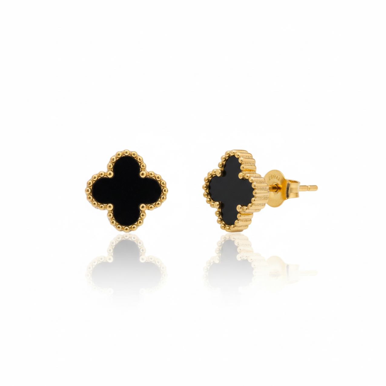 Conjunto de Joyería Trébol Negro 100% Acero Bañado en Oro 18K