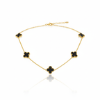 Conjunto de Joyería Trébol Negro 100% Acero Bañado en Oro 18K