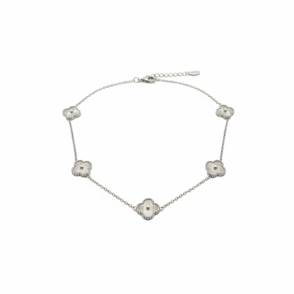 Collar de Tréboles con Circonitas 100% Acero Inoxidable Color Plata