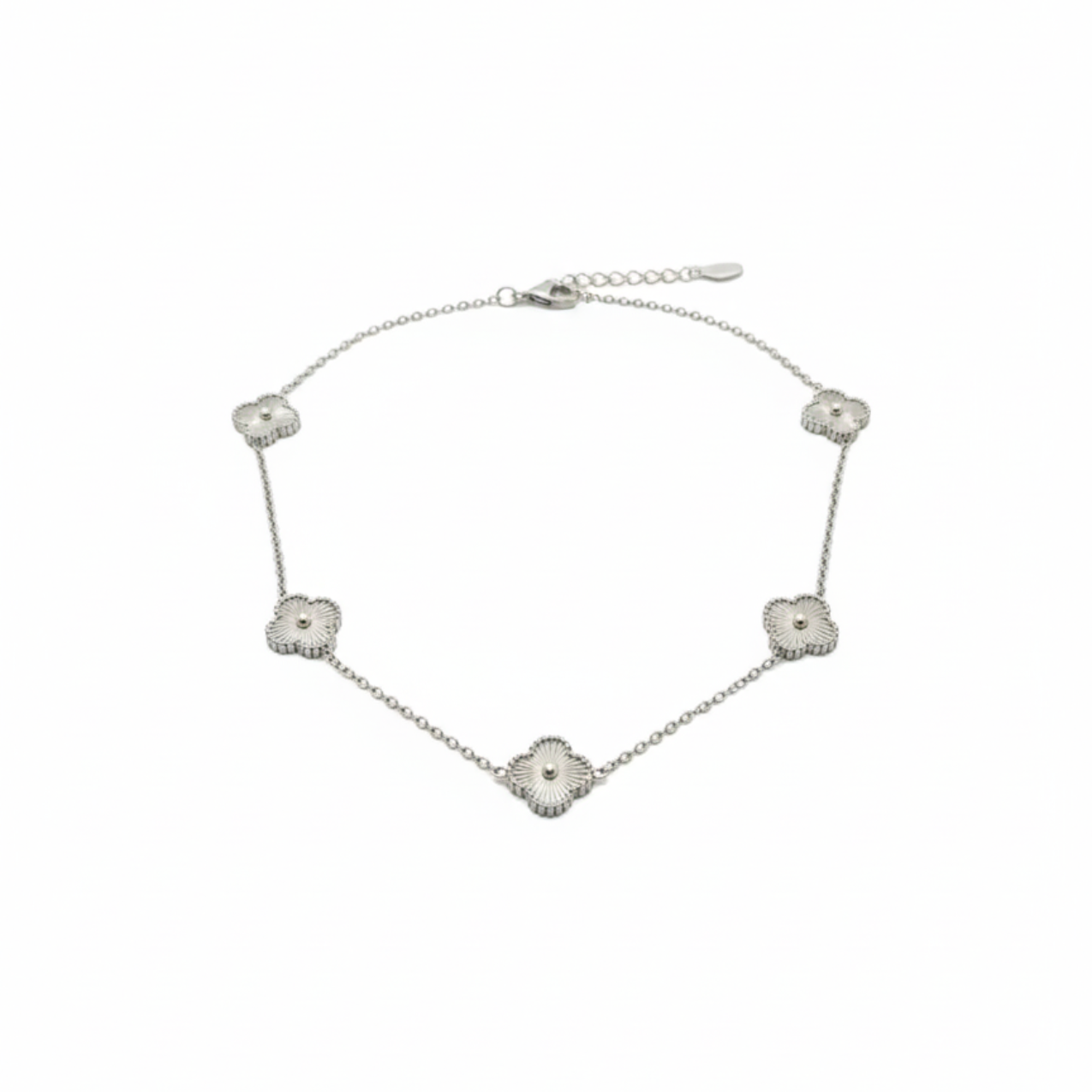 Collar de Tréboles con Circonitas 100% Acero Inoxidable Color Plata