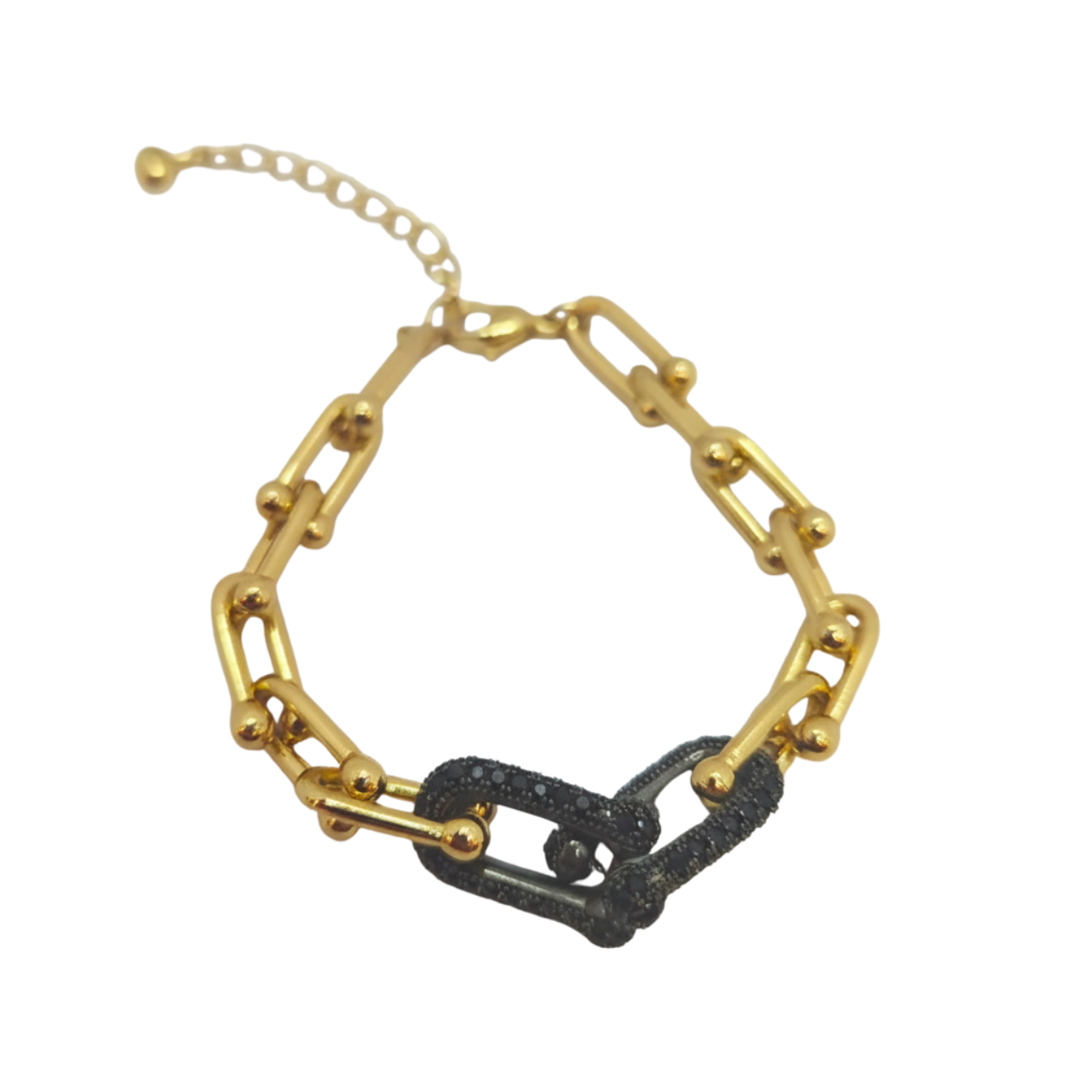 Ensemble chaîne à maillons noirs (collier, bracelet et boucles d'oreilles) - 100 % acier plaqué or 18 carats