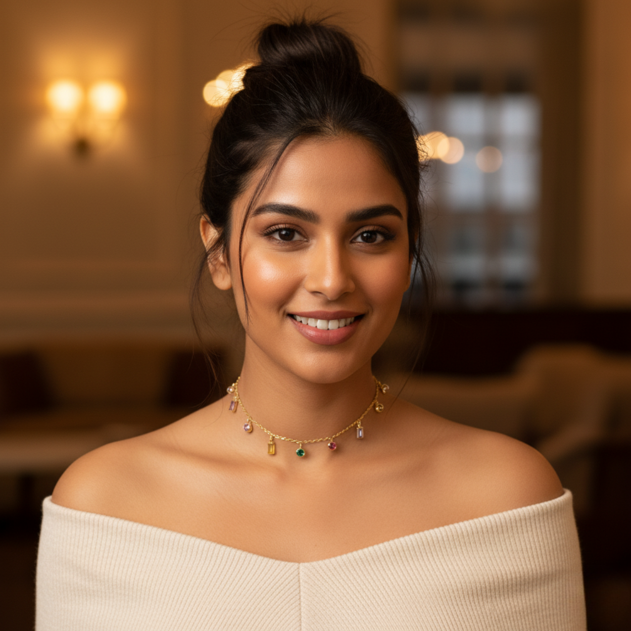 Collar de Circonitas Colgantes Multicolor 100% Acero Bañado en Oro 18K