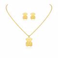 Conjunto de Collar y Pendientes de Osito Grabado 100% Acero Bañado en Oro 18K