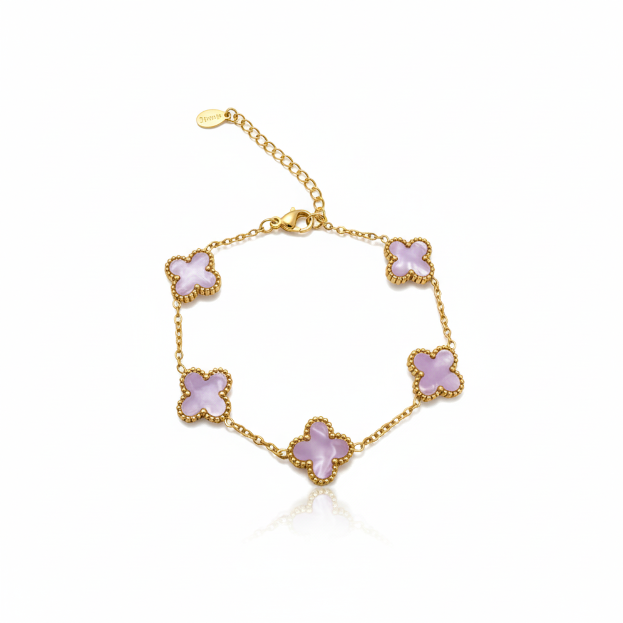 Conjunto de Joyería Trébol Lila 100% Acero Bañado en Oro 18K