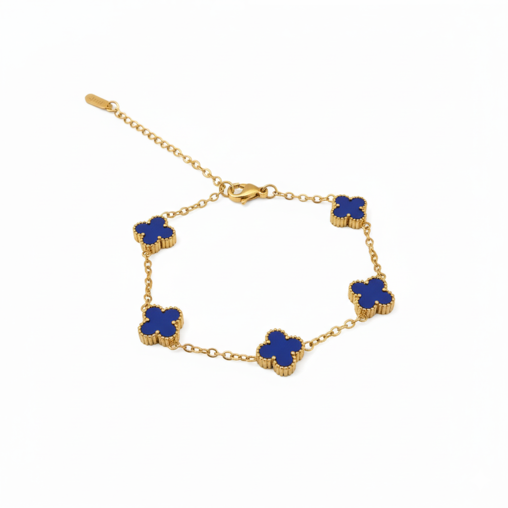 Conjunto de Joyería Trébol Azul Zafiro 100% Acero Bañado en Oro 18K