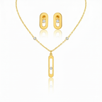 Parure de bijoux « Élégance géométrique » : bracelet, boucles d'oreilles et collier 100 % acier plaqué or 18 carats