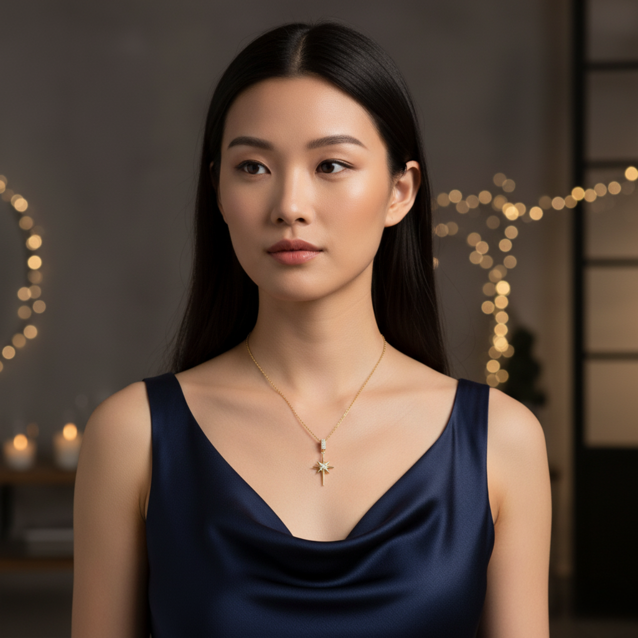 Collar Estrella del Norte con Circonitas 100% Acero Bañado en Oro 18K