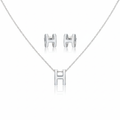 Ensemble collier et boucles d'oreilles avec lettre « H » - 100 % acier rhodié
