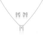 Ensemble collier et boucles d'oreilles avec lettre « H » - 100 % acier rhodié