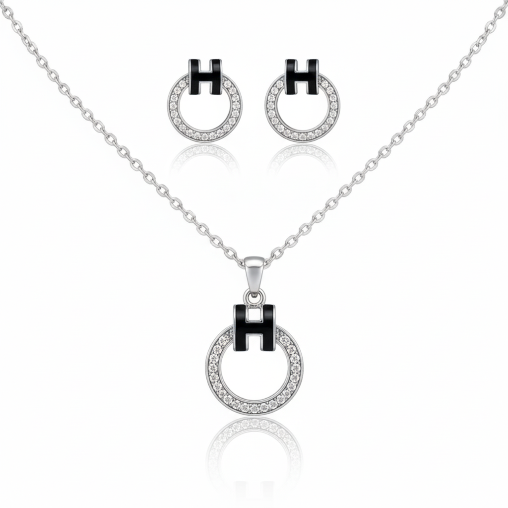 Ensemble collier et boucles d'oreilles bague en zircone - 100 % acier rhodié