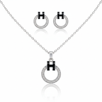 Ensemble collier et boucles d'oreilles bague en zircone - 100 % acier rhodié