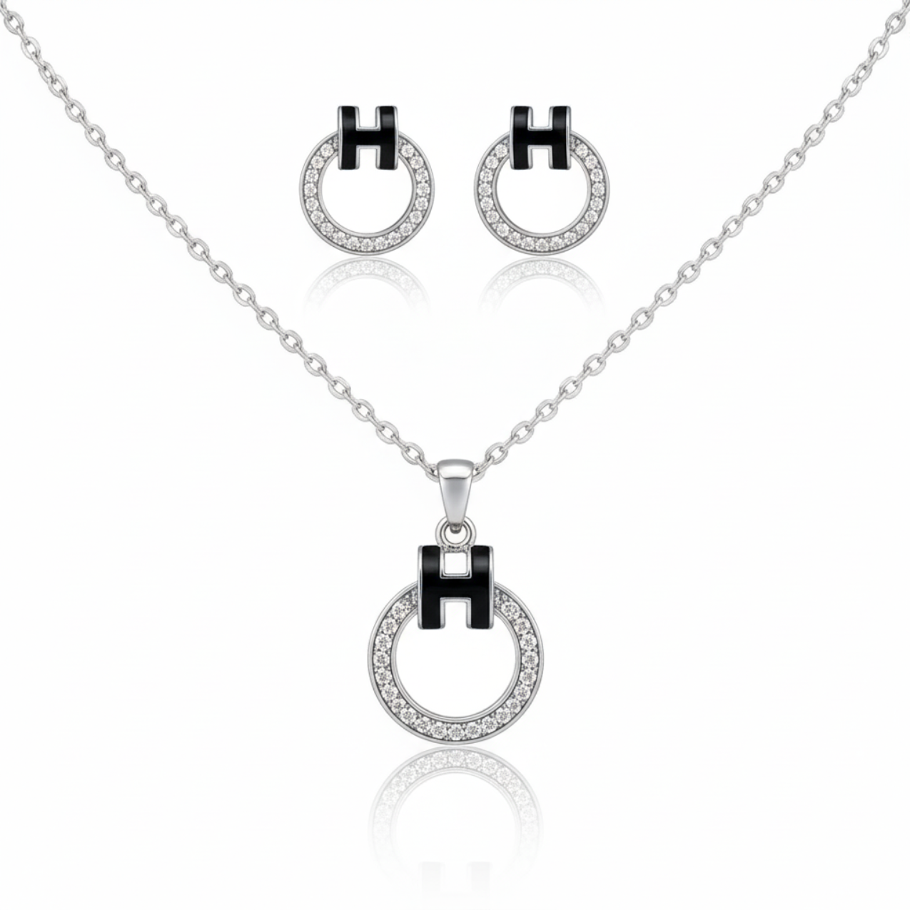 Ensemble collier et boucles d'oreilles bague en zircone - 100 % acier rhodié