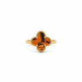 Orange Marble Clover Ring 100% 18K Gold Plated Steel