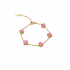 Fuchsia Pink Clover Jewelry Set 100% 18K Gold Plated Steel