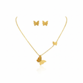 Butterfly Necklace and Earrings Set with Zirconia - 100% 18K Gold Plated Steel