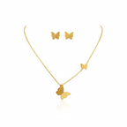 Butterfly Necklace and Earrings Set with Zirconia - 100% 18K Gold Plated Steel