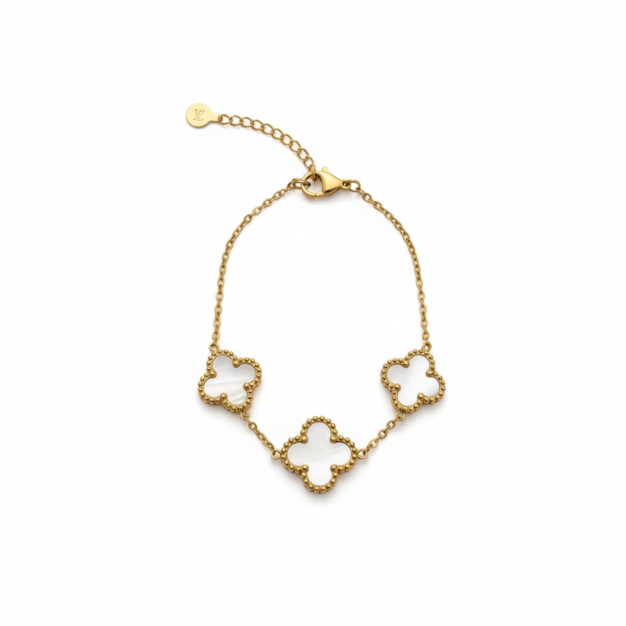 Conjunto de Joyería Trébol Blanco Nácar con Collar Y 100% Acero Bañado en Oro 18K