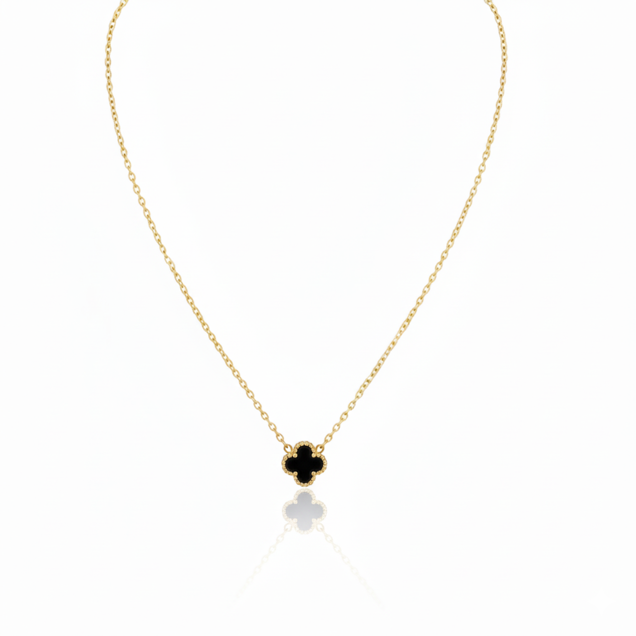 Conjunto de Joyería Trébol Negro 100% Acero Bañado en Oro 18K