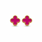 Pendientes Trébol de la Suerte Fucsia - Acero 100% Bañado en Oro 18K