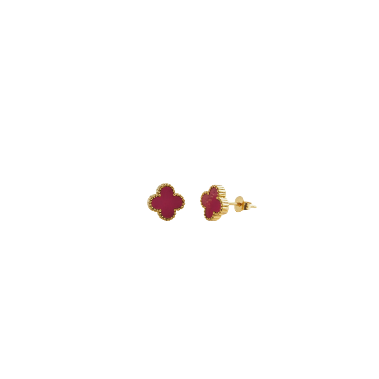 Fuchsia Pink Clover Jewelry Set 100% 18K Gold Plated Steel