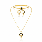 Ensemble de boucles d'oreilles créoles et bracelet entrelacés avec détails noirs (collier, boucles d'oreilles et bracelet) - 100 % acier plaqué or 18 carats