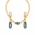 Ensemble de chaînes à maillons en zircone verte (collier, bracelet et boucles d'oreilles) - 100 % acier plaqué or 18 carats