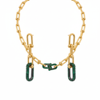 Ensemble de chaînes à maillons en zircone verte (collier, bracelet et boucles d'oreilles) - 100 % acier plaqué or 18 carats