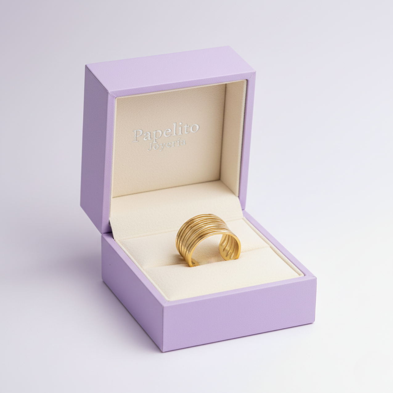 Anillo Ancho de Bandas Paralelas 100% Acero Bañado en Oro 18K