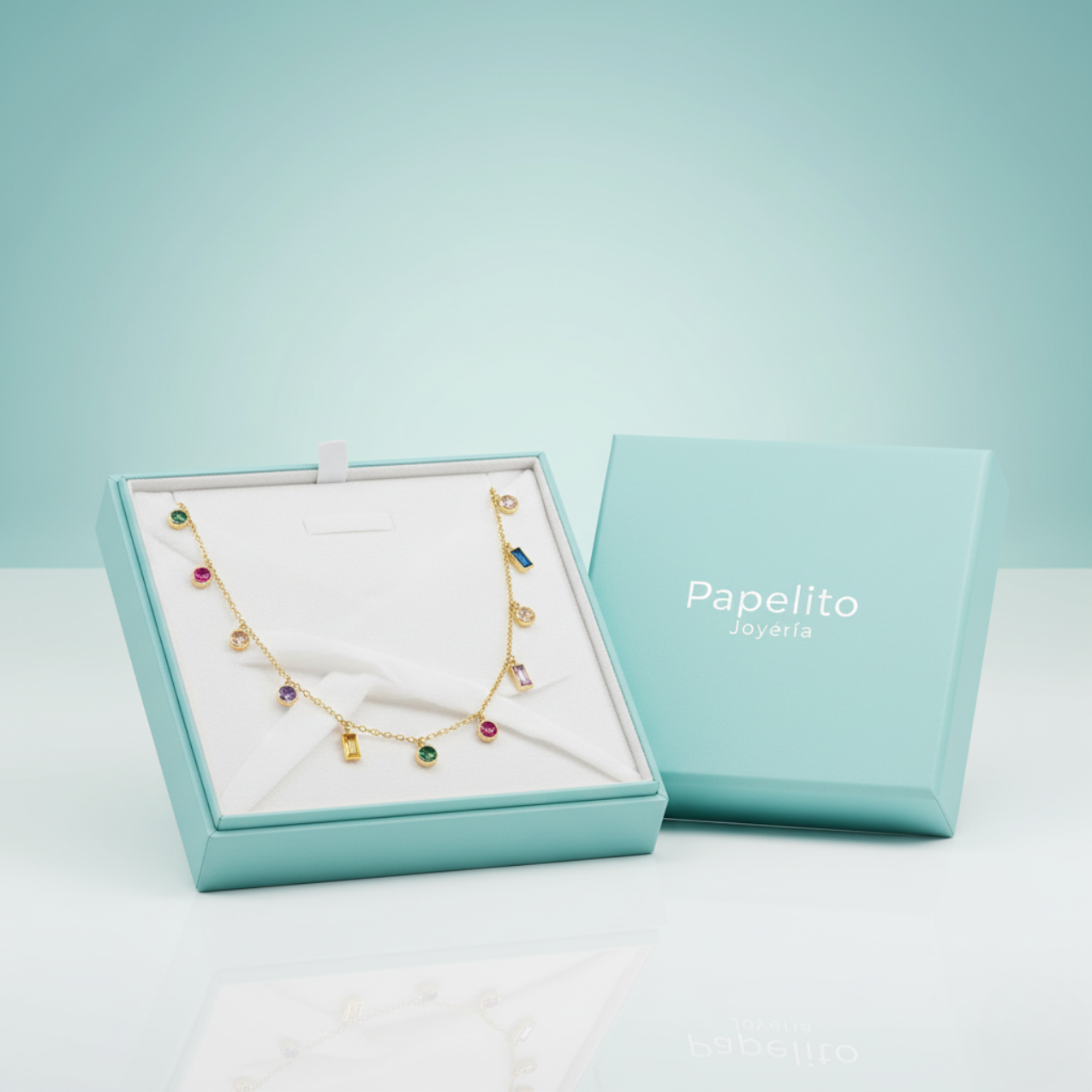 Collar de Circonitas Colgantes Multicolor 100% Acero Bañado en Oro 18K