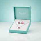 Parure collier et boucles d'oreilles lettre « H » émaillée rouge - 100 % acier rhodié