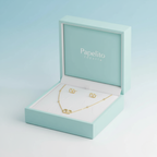 Initial 'V' Necklace and Earrings Set with Zirconia - 100% 18K Gold Plated Steel