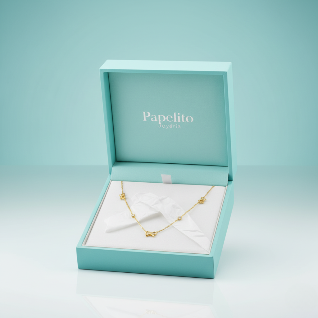 Necklace with Bows and Zirconia 100% 18K Gold Plated Steel