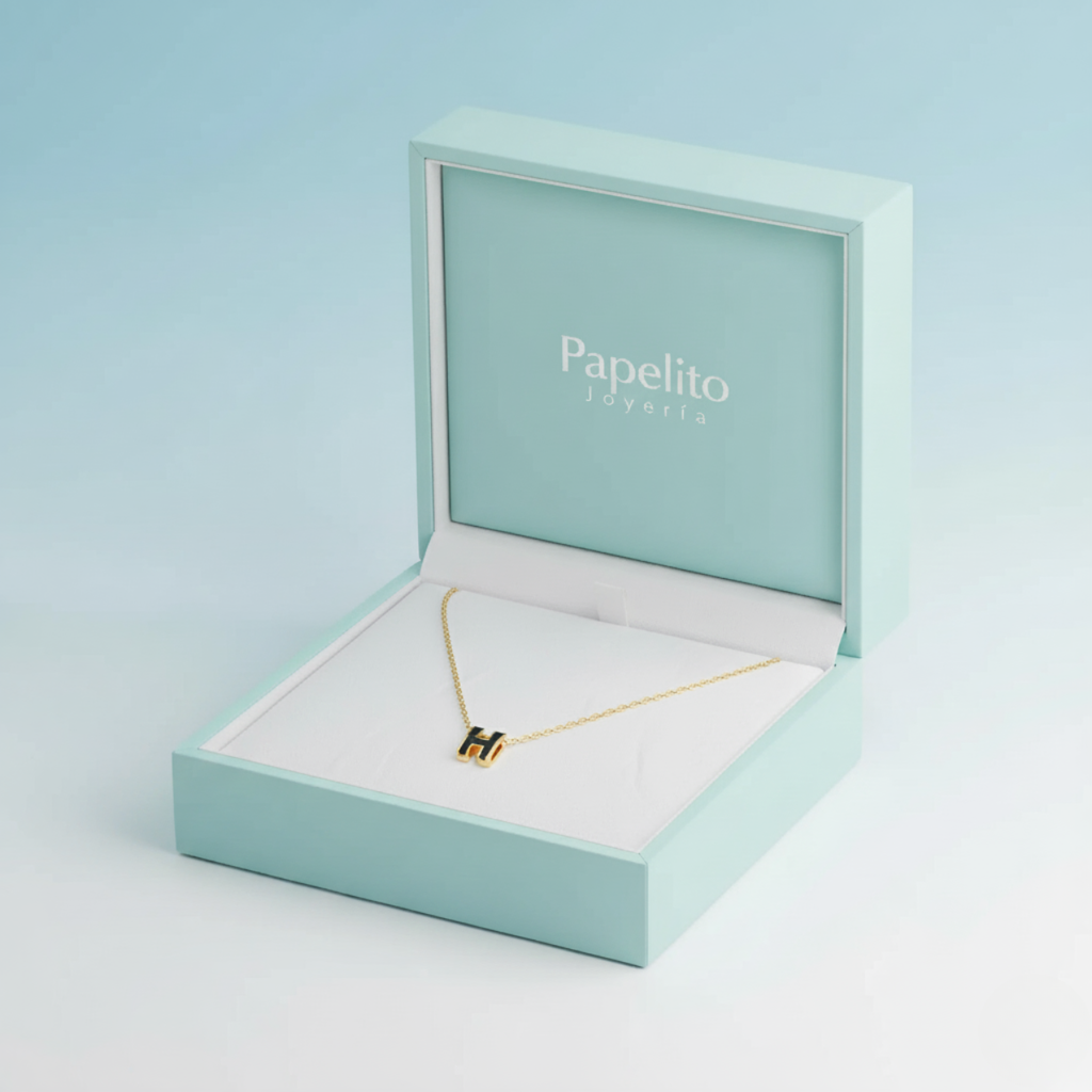 Enameled Letter 'H' Necklace and Earrings Set - 100% 18K Gold Plated Steel