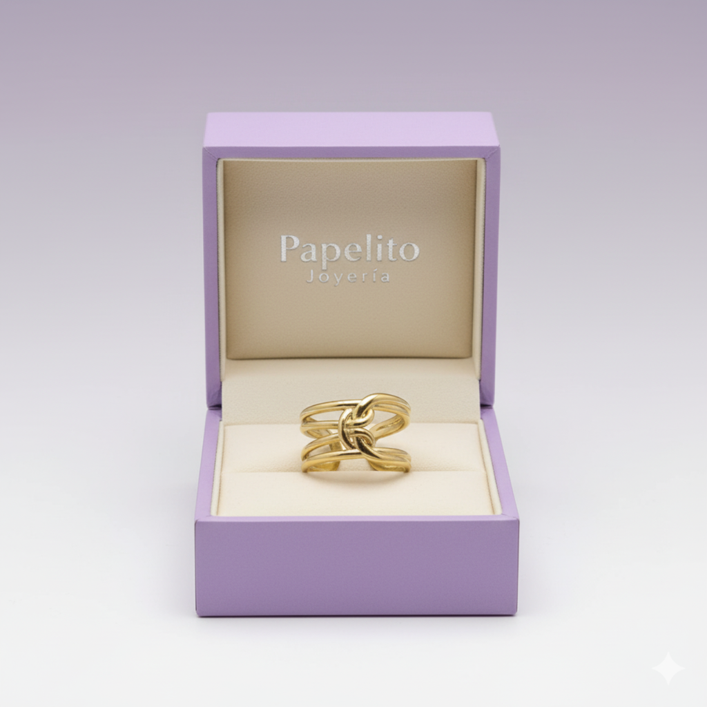 Anillo Ancho Entrelazado 100% Acero Bañado en Oro 18K